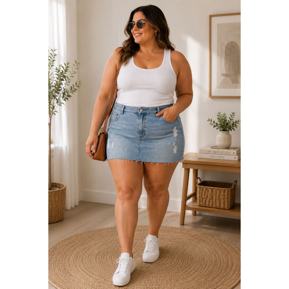 No Boundaries Light Wash Distressed Denim Mini Skirt | NWT | XL (16–18)